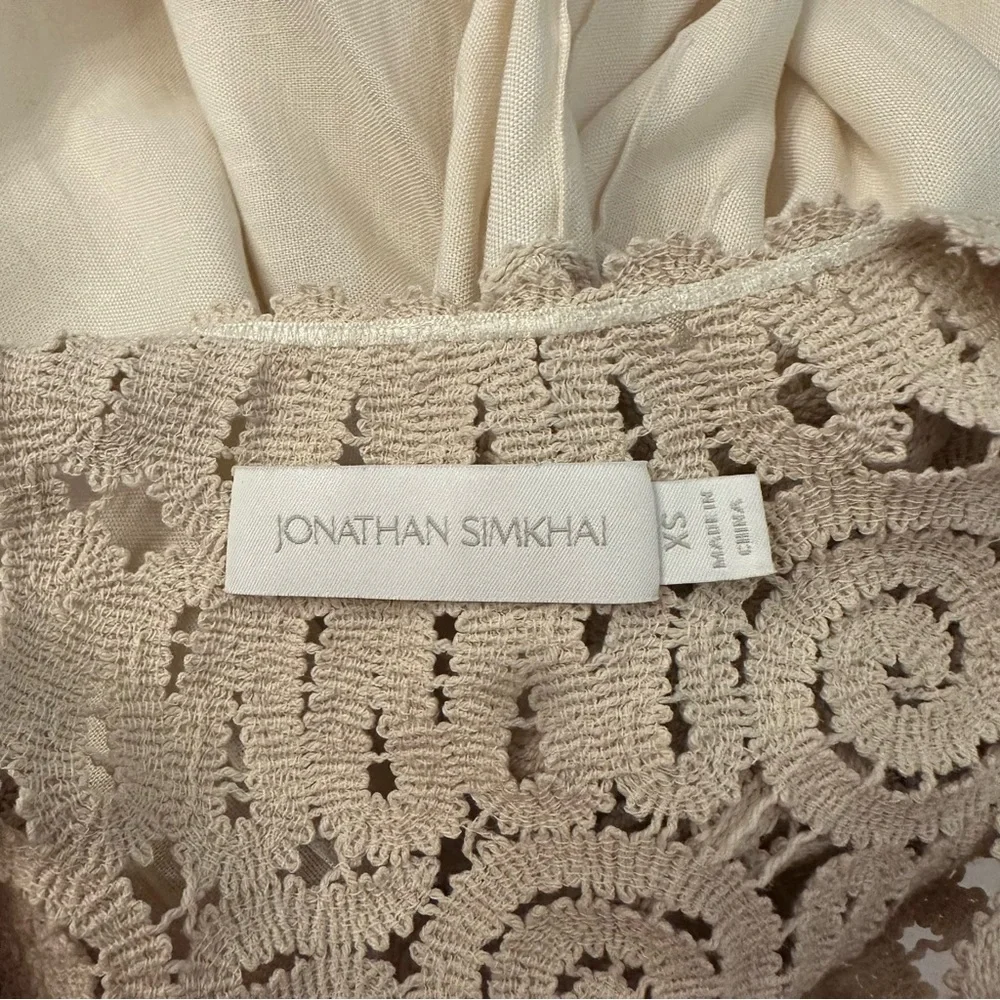 Jonathan Simkhai maribel embroidered cotton top in shell- Size XS